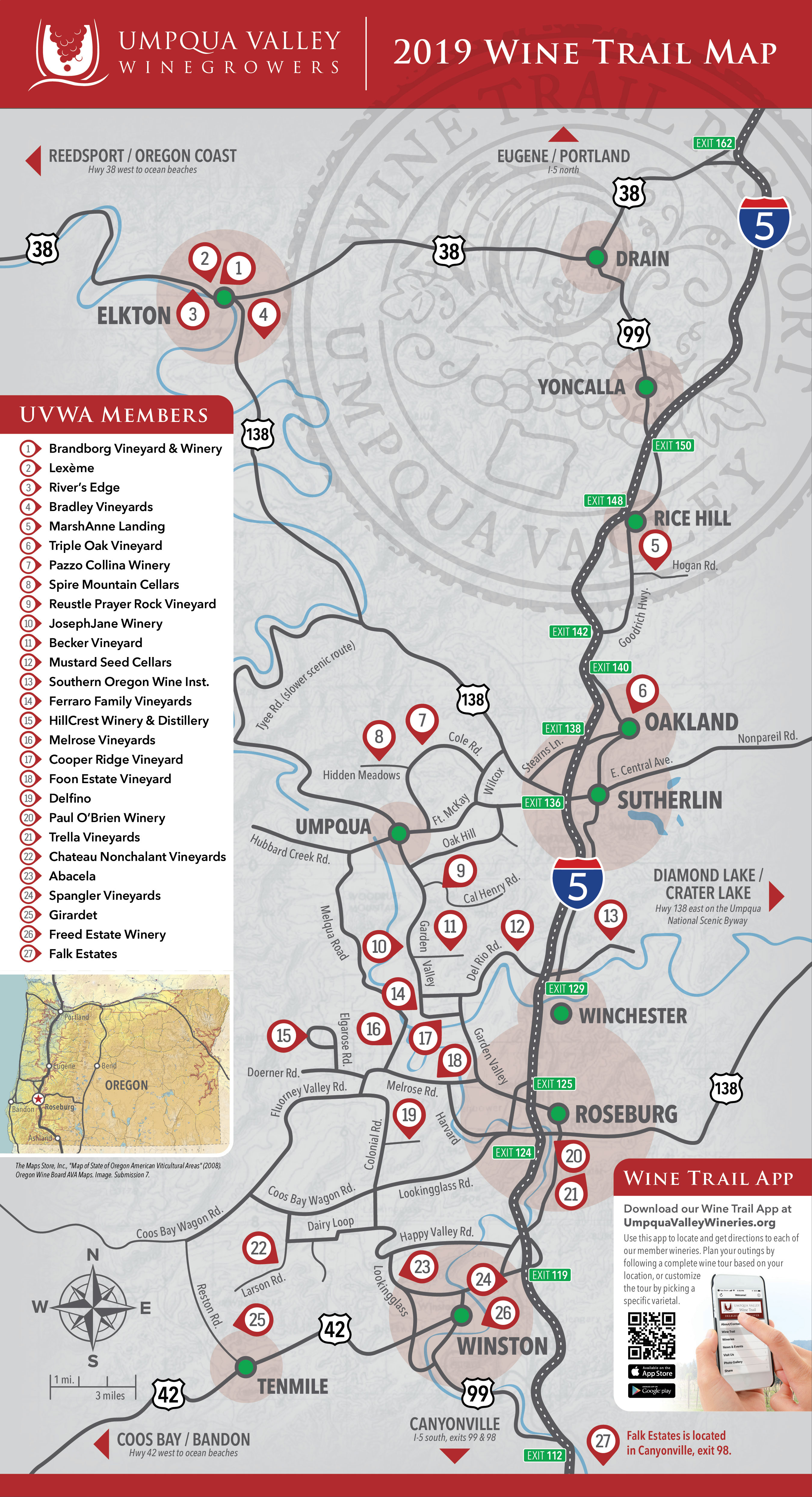 Umpqua Valley Winegrowers Wine Tour Map