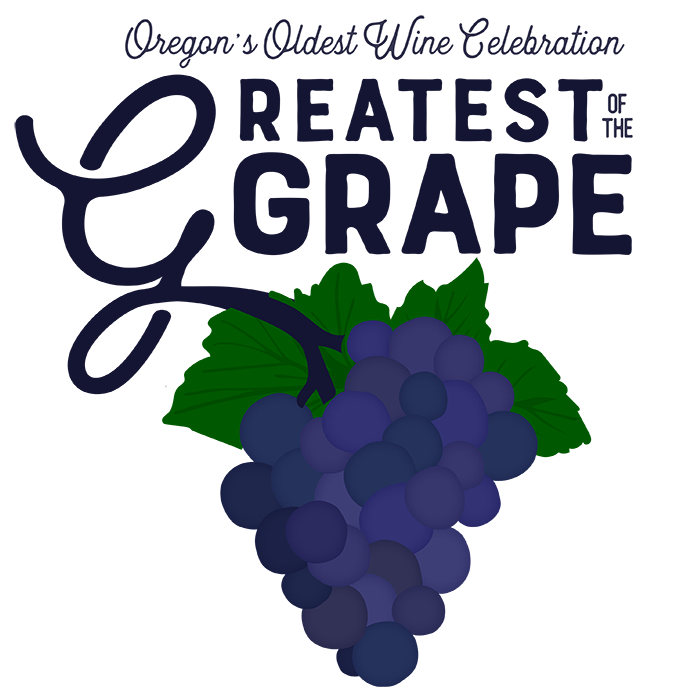 Greatest of the Grape Logo with a cluster of grapes and text listing Oregon's Oldest Wine Celebration